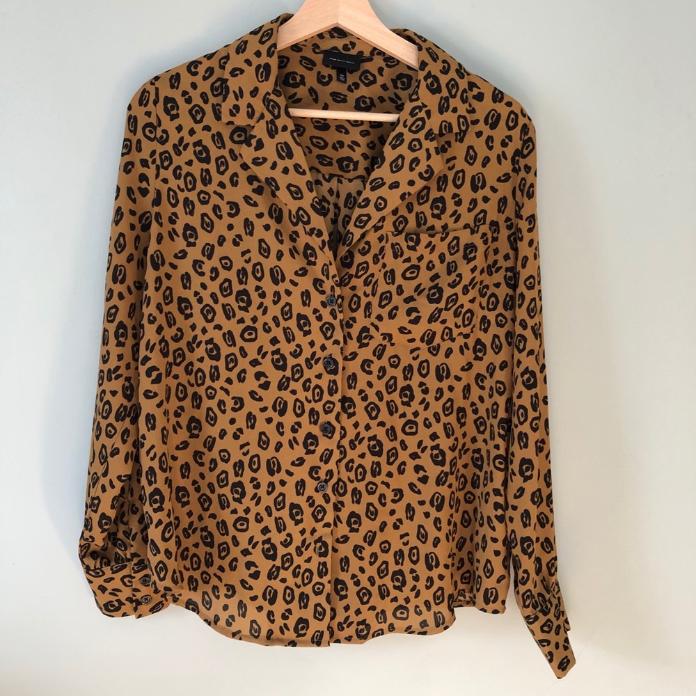 Who What Wear Leopard Print Button Front Top
